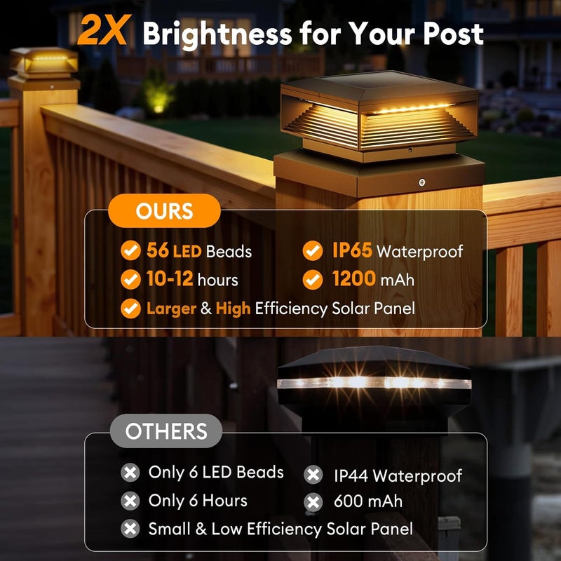LET MY 2X Bigger Size Solar Post Cap Lights Outdoor 4 Pack, 56 Brighter LEDs Fence Post Solar Lights Outdoor Waterproof with 3 Modes for 4x4, 5x5 or 6x6 Vinyl Wooden Posts - Image 3